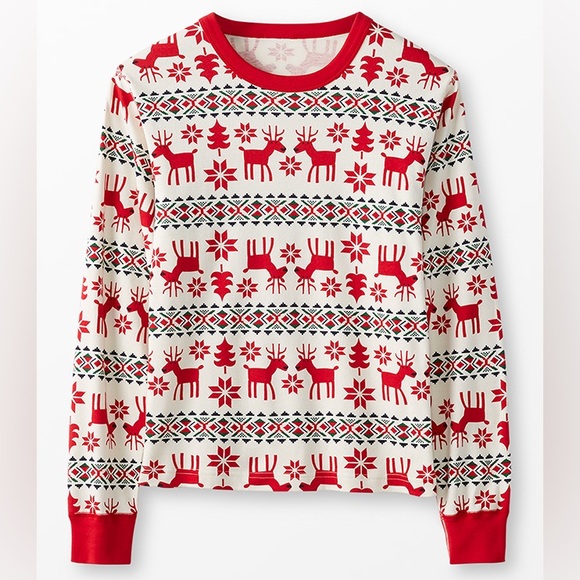 Hanna Andersson Long Johns Pajama Top Mens Large Womens Dear Deer Christmas - Picture 4 of 4